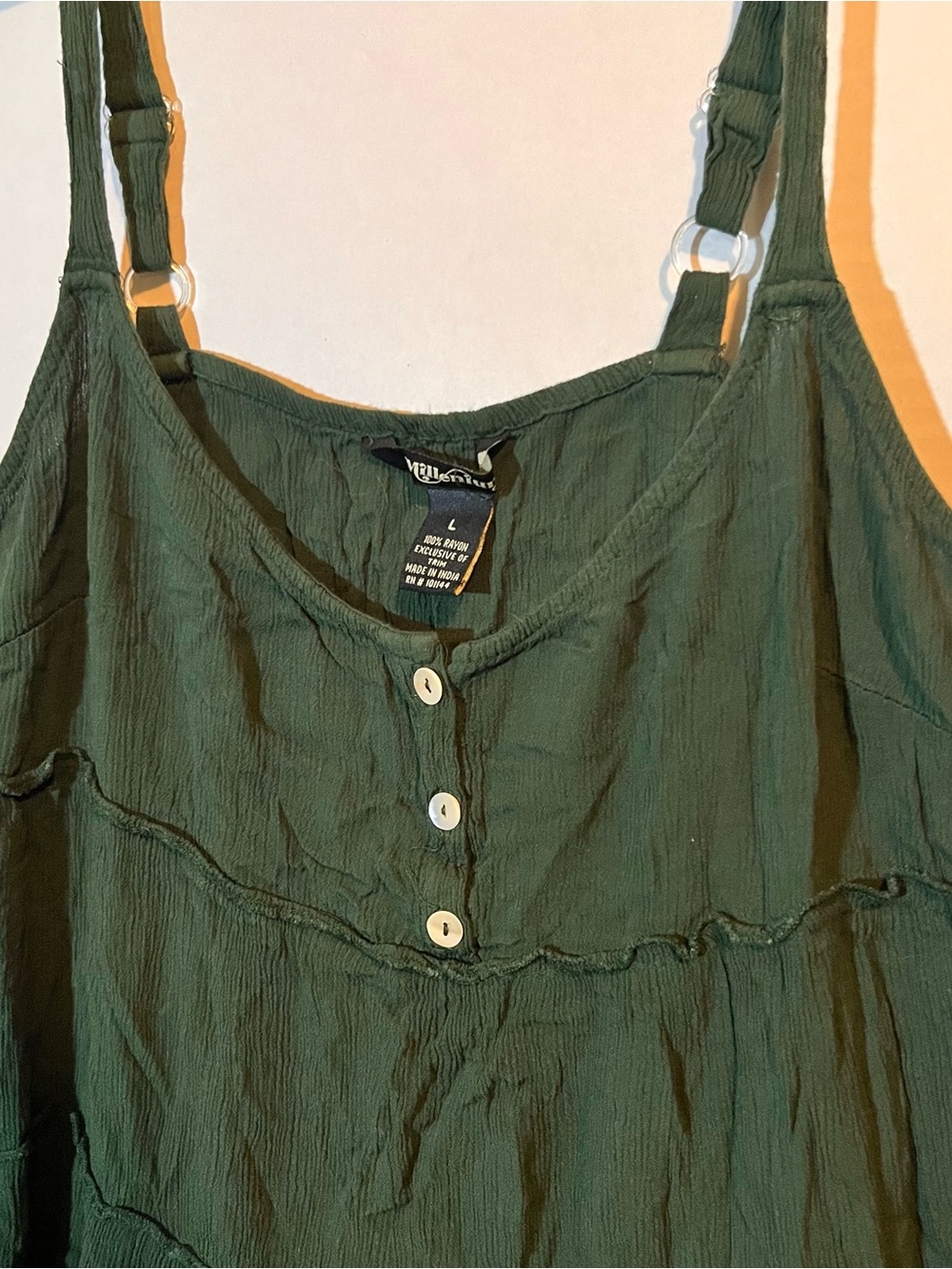 Dark Green Crinkle Button-Front Camisole Tank